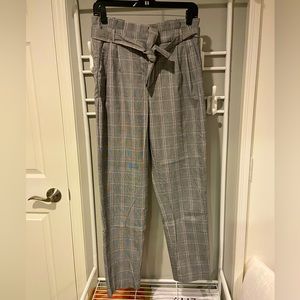 Plaid belted pants